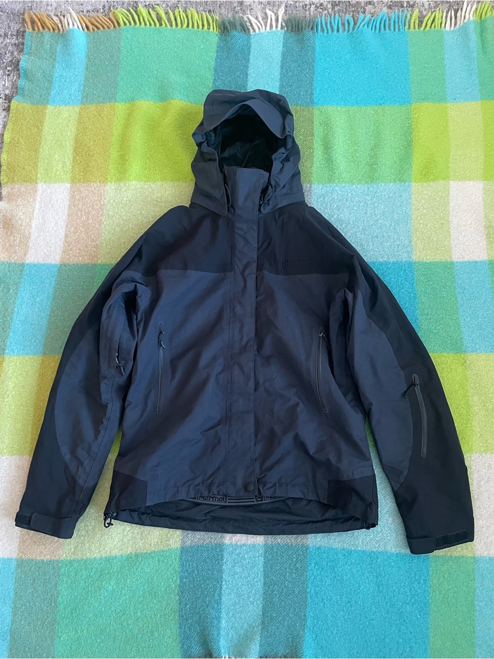 Marmot Women's Hooded Soft Shell Gaited Jacket Black Grey Full Zip